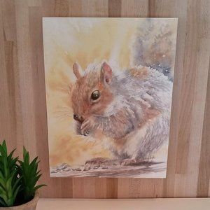Squirrel Watercolor print on Wood Panel. 8" X 11" Gift.